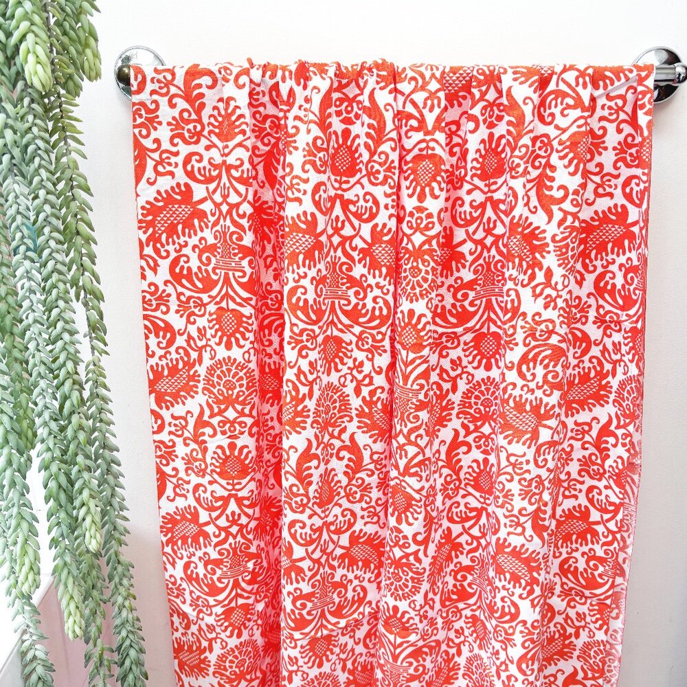Vintage Orange Print Fabric 2 3/8 Yards Yardage 42" Wide